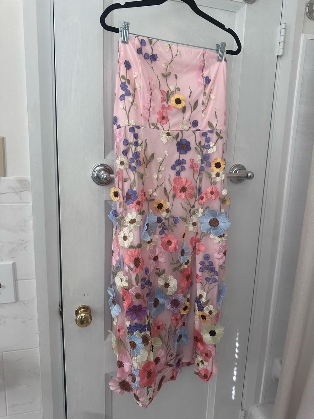 Vici Soft Pink Strapless Floral Embroidered Gown